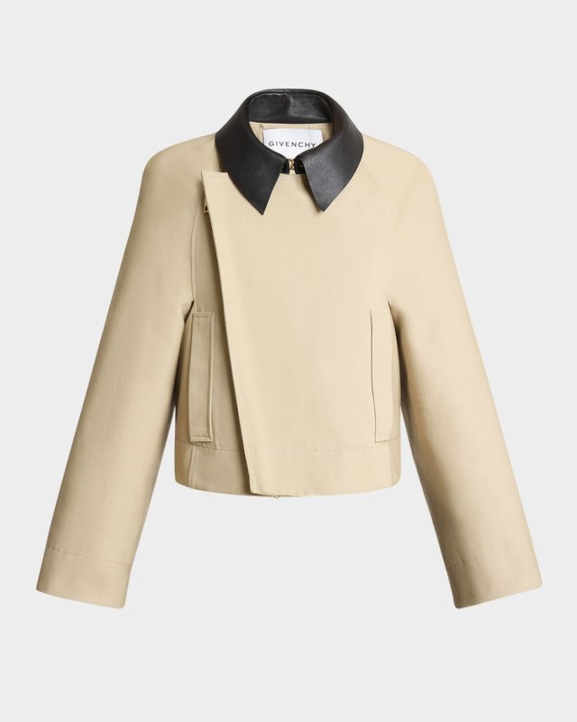 Leather Collar Zip Cocoon Jacket
